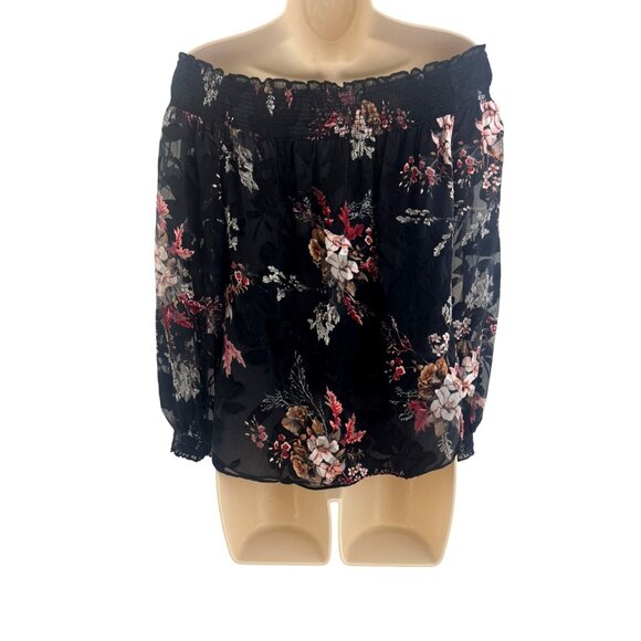 White House Black Market Off-The-Shoulder Floral Burnout Silk Blouse Top Size S - Picture 8 of 12